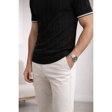 We&Me Erkek Slim Fit Triko T-Shirt | Fitilli Doku | Şerit Detaylı Kısa Kol