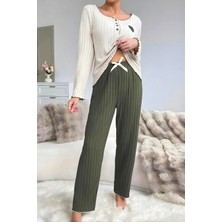 Homay 2'li Kalp Detaylı Kontrast Biyeli Pamuklu Pijama Takımı