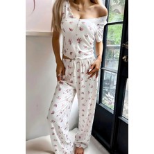 Homay 2’li Çiçek Desenli Kısa Kollu Düğmeli Crop Pijama Takımı