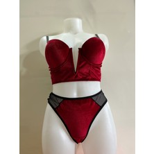 Nova Vita Kırmızı Kadife Kalıplı Sütyen Takımı