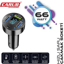 PINUKS USB Hızlı Şarj Çakmak Soketi 4in1 Dijital  66WATT Oto Aksesuar Premium