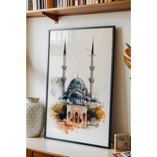 E2 Nova Modern Sulu Boya Istanbul Cami Çerçeveli Tablo - Çocuk Odası Ramazan Hediyesi Sanatsal Duvar Dekoru