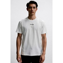 Prada  Jean   Yama Logolu Bisiklet Yaka Pamuklu Erkek T-Shirt