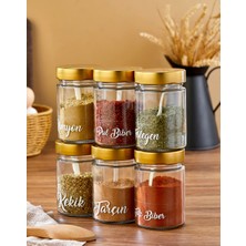 Moda Ozy 6'lı 350 ml Metal Kapaklı Baharat Saklama Kabı Cam Kavanoz(Plastik Kaşık/ Etiket Dahil)