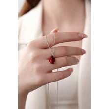 Ealys Marka Ignıs Tasarım Kırmızı Renk Zirkon Taşlı  925 Ayar Gümüş Kadın Kolye