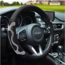 PINUKS Direksiyon Kılıfı Poşetli Geçme 38CM 3 Boyutlu Noktalı Siyah Gri Oto Aksesuar Premium