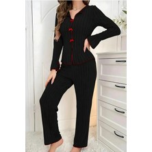 Homay 2’li Kırmızı Biye ve Fiyonk Detaylı Pamuklu Pijama Takımı