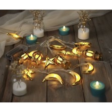Butik Center Ramazan Temalı Dekoratif Fenerli LED Işık Zinciri - Gün Işığı Pilli 3 Metre (Ay Yıldız/kandil Model)