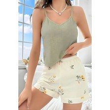 Homay 2’li Çiçek Desenli Şortlu Ince Askılı Bürümcük Pijama Takımı