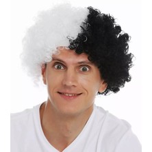 SHC4200 Siyah Beyaz Kıvırcık Afro Bonus Taraftar Peruğu