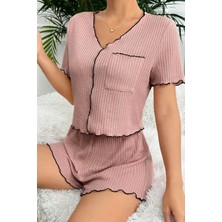 Homay 2’li Cep Detaylı Waffle Kumaş Kısa Kollu Şortlu Pijama Takımı
