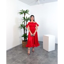 Mialora Kruvaze Yaka Omuz Boncuk Detaylı Püsküllü Maxi Kadın Elbise