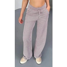 Thiff Gymwear Yandan Cepli Beli Bağcıklı Su Yolu Kadın Çizgili Pantolon