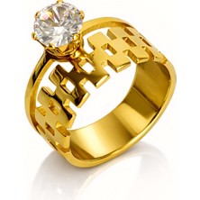 Formzen 316L Paslanmaz Çelik Zirkon Taşlı Gold Renk Hashtag Yüzük – Kararmaz & Alerji Yapmaz