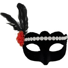 SHC4200 Gümüş Dantelli Kırmızı Gül Tasarımlı Parti Maskesi