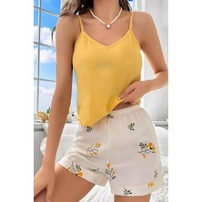 Homay 2’li Çiçek Desenli Şortlu Ince Askılı Bürümcük Pijama Takımı