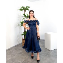 Mialora Kruvaze Yaka Omuz Boncuk Detaylı Püsküllü Maxi Kadın Elbise