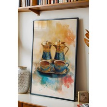E2 Nova Çay Ocağı ve Kafe Için Otantik Ince Belli Çay ve Ibrik Tablo - Nostaljik Yağlı Boya Görünümlü Dekor