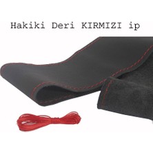 PINUKS Direksiyon Kılıfı Deri Dikmeli Kutulu Siyah Kırmızı Ip Oto Aksesuar Premium