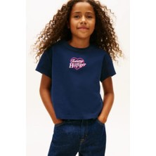 Tommy Hilfiger Kız Çocuk Pamuklu Kalp Nakışlı T-Shirt - Lacivert