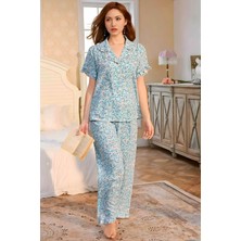 Homay 2’li Çiçek Desenli Kısa Kol Gömlekli Likralı Pijama Takımı