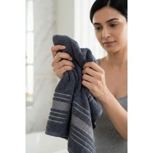 GIFT MALL Lines Premium Antrasit %100 Pamuk Ekstra Su Emici 50X90CM El Yüz Havlusu