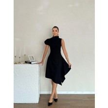 Asimetrik Yaka Midi Boy Elbise – Yeni Sezon – Modern Kesim Şık Kadın Elbise