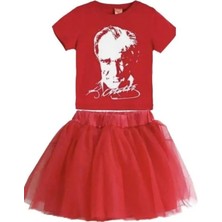 Unısex 23 Nisan 29 Ekim 10 Kasım 19 Mayıs Gösteri Kostüm Atatürk Baskılı Kırmızı Kısa Kol T-Shırt