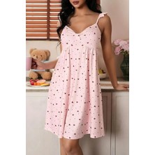 Homay Kalp Desenli Fiyonk Göğüs Tasarımlı Volan Askılı Likralı Gecelik