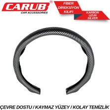 PINUKS Fiber Karbon Direksiyon Kılıfı Uzun Sılver Kutulu Oto Aksesuar Premium