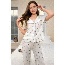 Homay 2’li Çiçek Desenli Dantel Göğüs Detaylı Kısa Kollu Waffle Pijama Takımı