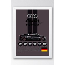 E2 Nova Audi R8 Rwd Premium Spor Araba Çerçeveli Tablo - Teknik Özellikli Otomobil Sever Duvar Dekoru