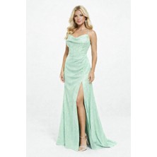 Simli Askılı Yırtmaçlı Uzun Abiye