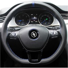 PINUKS Direksiyon Kılıfı Dikmeli Karbon Yüzük Mavi Ip Oto Aksesuar Premium