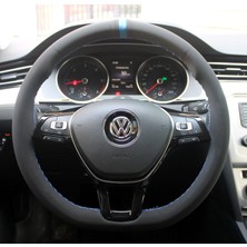 PINUKS Direksiyon Kılıfı Dikmeli Alcantra Yüzük Mavi Ip Oto Aksesuar Premium