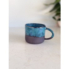 El Yapımı Stoneware Kupa 220 ml - Mat Siyah & Okyanus Mavisi