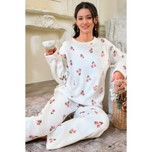 Homay 2’li Çiçek Desenli Bisiklet Yaka Pamuklu Pijama Takımı