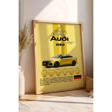 E2 Nova Audi Rs3 Premium Spor Araba Çerçeveli Tablo - Teknik Özellikli Otomobil Sever Duvar Dekoru