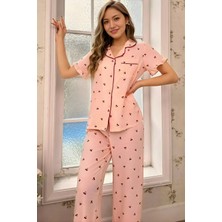 Homay 2’li Kiraz Desenli Paçası Volanlı Kısa Kollu Bürümcük Pijama Takımı