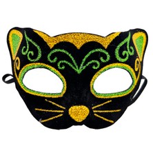 Najmaddin Siyah Kadife Sarı Yeşil Simli Kedi Maskesi