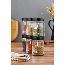 Moda Ozy 6'lı 350 ml Metal Kapaklı Baharat Saklama Kabı Cam Kavanoz(Plastik Kaşık/ Etiket Dahil)