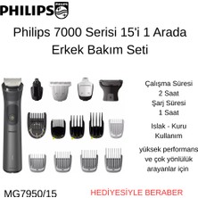 Philips 7000 Serisi MG7950/15 15'i 1 Arada Erkek Bakım Seti En Popüler Erkek Bakım Seti+  Philips Oneblade Yüz ve Vücut Için Hibrit Tıraş Makines Hediye