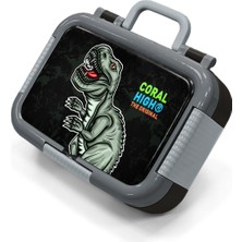 Coral High Kids Koyu Yeşil Siyah Dinozor Desenli Paslanmaz Çelik Beslenme Kabı 39241