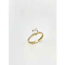 Onseva Kuyumculuk 14 Ayar Altın Kenarları Taşlı Klasik Tektaş Yüzük