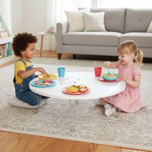 Ratemo Mobilya 50 cm Yuvarlak Katlanır Ayaklı Yer Masası – 22 cm Yükseklik – Beyaz Çok Amaçlı Çocuk & Yer Sofrası