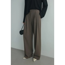 Suud Collection Kahverengi Lina Pileli Pantolon