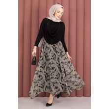 Md Şal Desen Asimetrik Kesim Şifon Etek Siyah