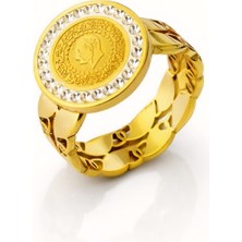 Formzen 316L Paslanmaz Çelik Çeyrek Altın Görünümlü Yüzük – Taş Detaylı Şık ve Dayanıklı Tasarım