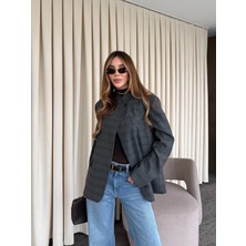 Laluvia Antrasit Hakim Yaka Ekose Ceket - 4103