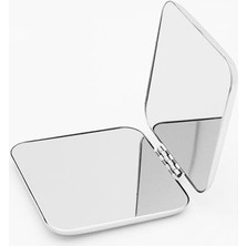 Gaman Zarif Tasarım Katlanır Mini Makyaj Aynası -  Büyüteçli Metal Ayna Çanta Boy Parlak Gümüş Renk